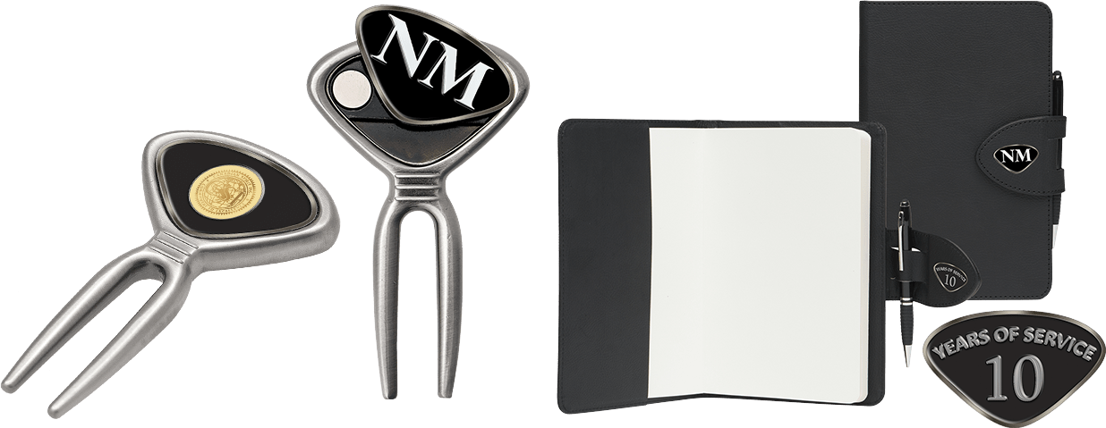 key holder, business notebook commemorative corporate gifts in black with silverplate logos